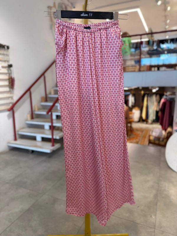 Vintage Saten Fuşya Pantalon