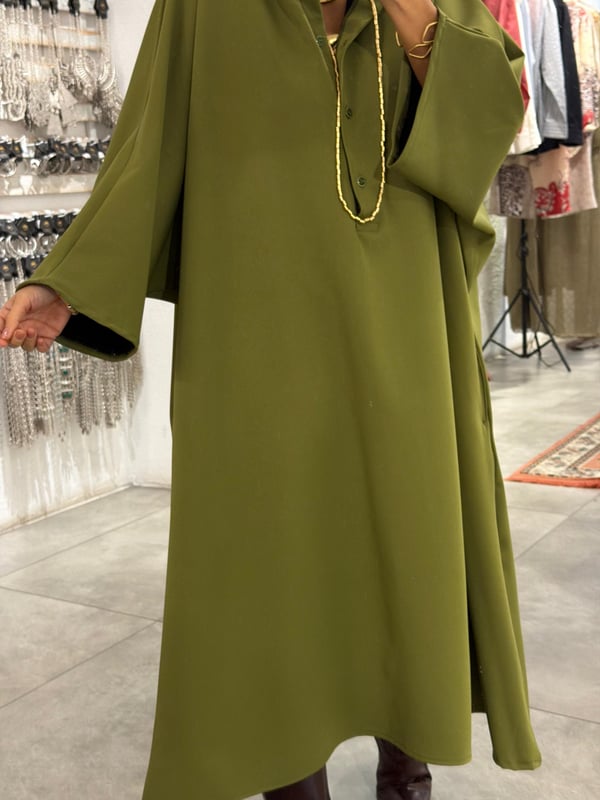 Yakalı Elbise Kısa Yeşil