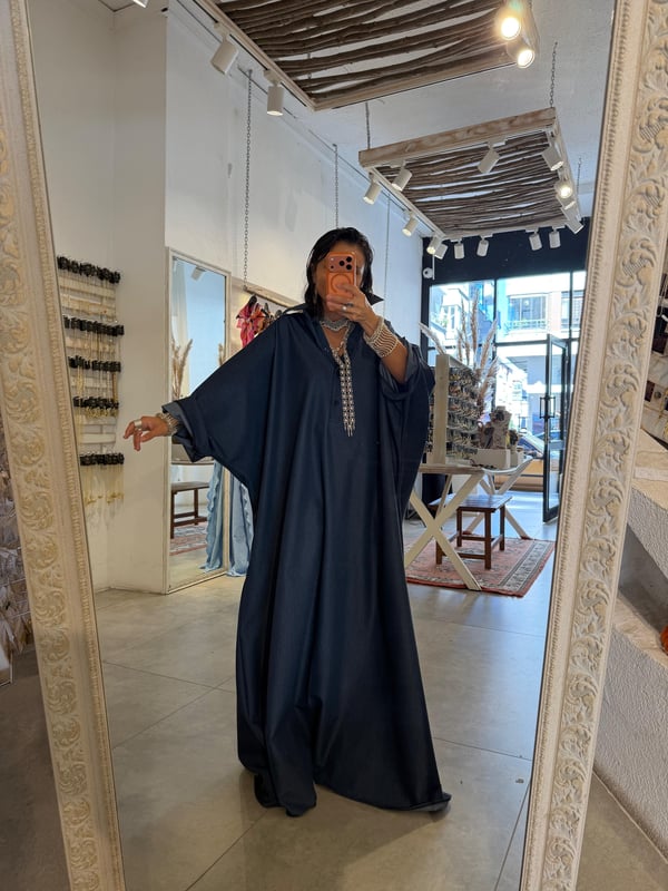Yakalı Oversize Jean Elbise