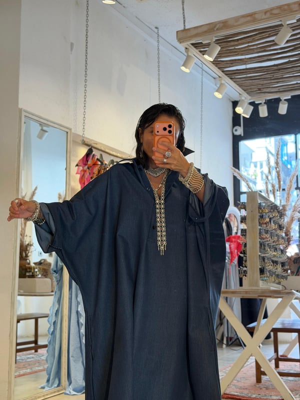 Yakalı Oversize Jean Elbise