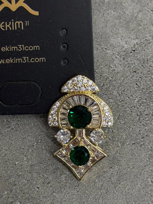 Yeşil Taşlı Zirkon Gold Küpe 