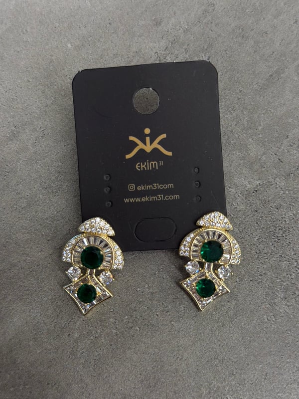 Yeşil Taşlı Zirkon Gold Küpe 