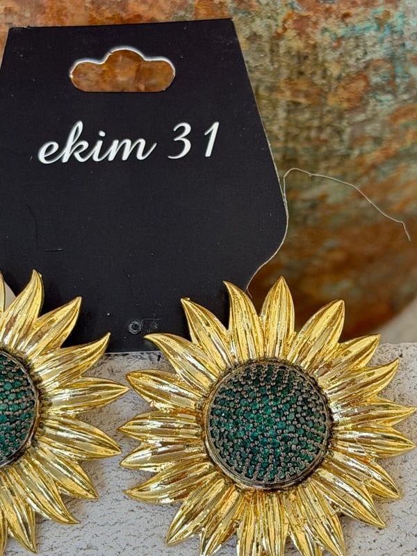 Yeşil Zirkon Taşlı Güneş Küpe