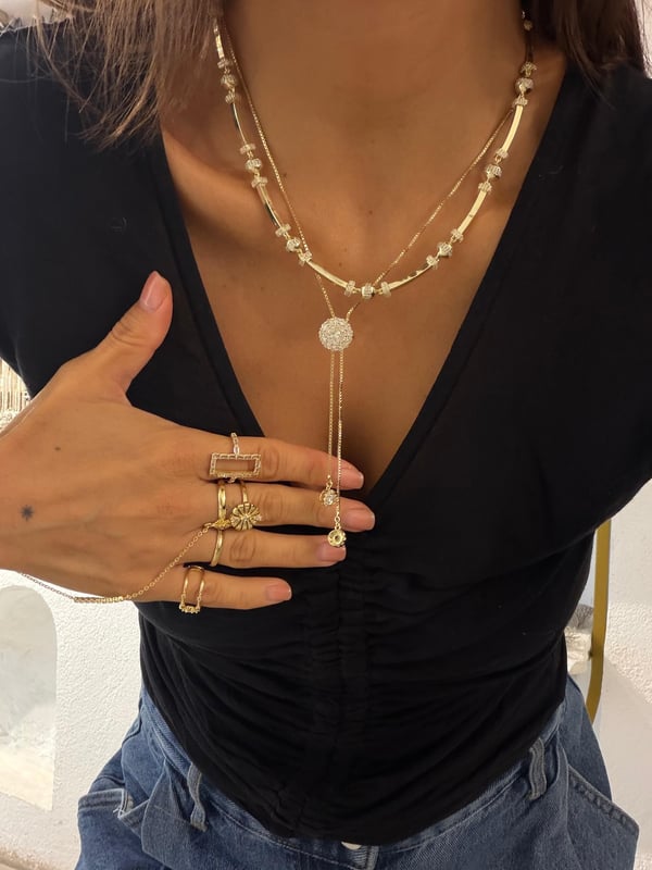 Yuvarlak Sıra Taşlı Gold Kolye 