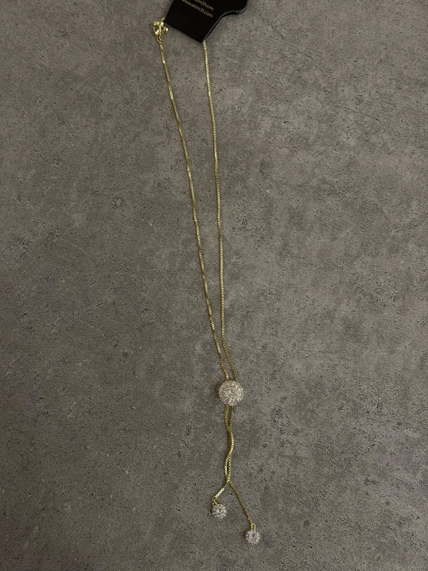 Yuvarlak Sıra Taşlı Gold Kolye 