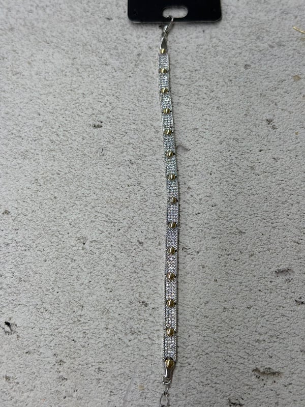 Zircon Taş Gold Detaylı Silver Bİleklik