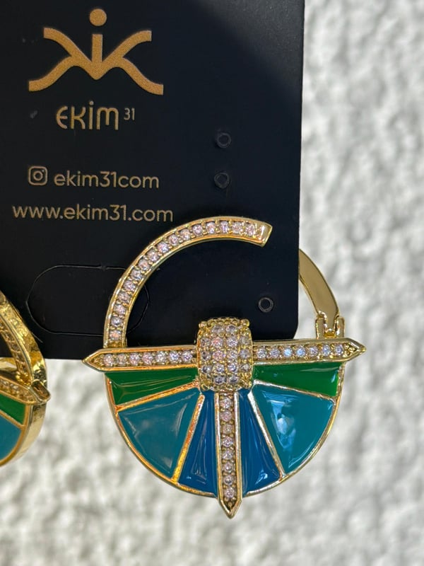 Zirkon Taşlı Mavi Detaylı Renkli Küpe 