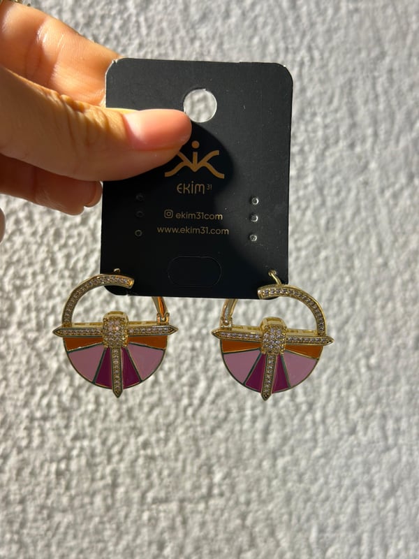 Zirkon Taşlı Pembe Detaylı Renkli Küpe 