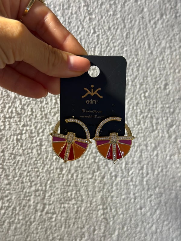 Zirkon Taşlı Turuncu Detaylı Renkli Küpe 