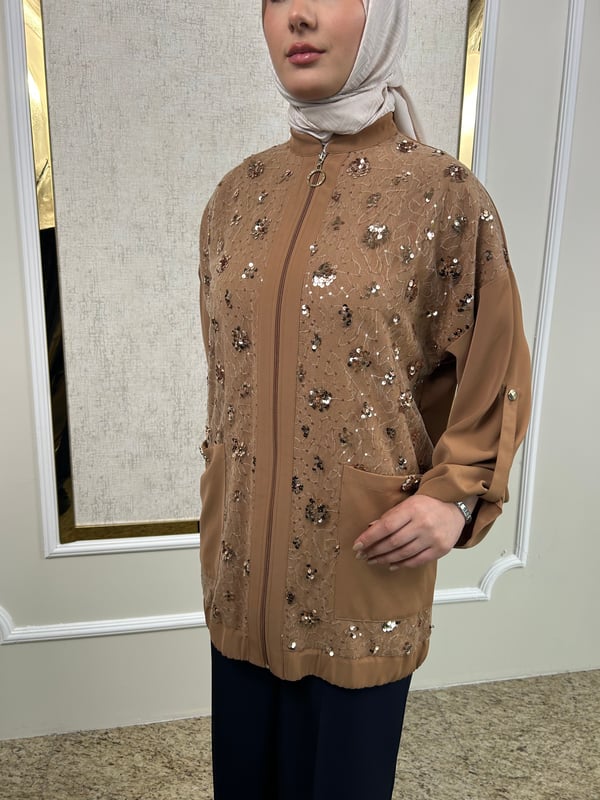  Pullu Dantel Kombinli Fermuarlı Hırka 3165