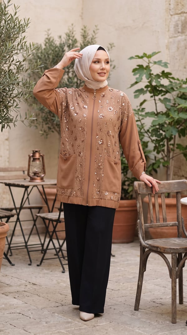 Pullu Dantel Kombinli Fermuarlı Hırka 3165