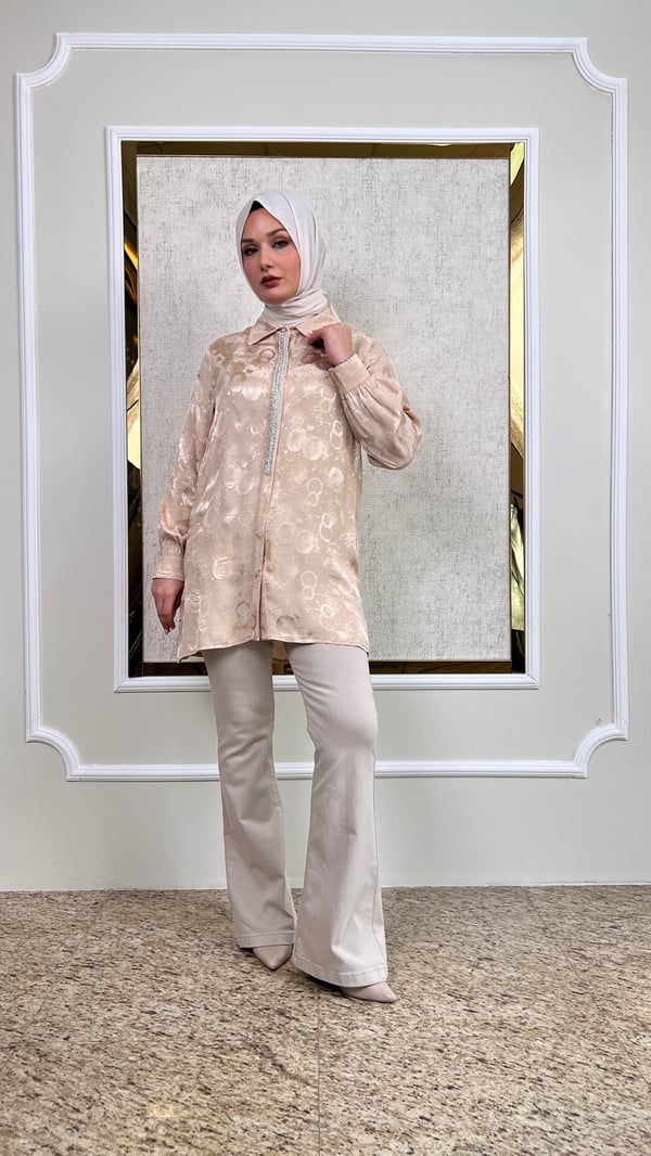 Desenli İpek Saten tunik Gömlek 3236
