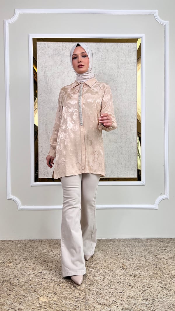 Desenli İpek Saten tunik Gömlek 3236