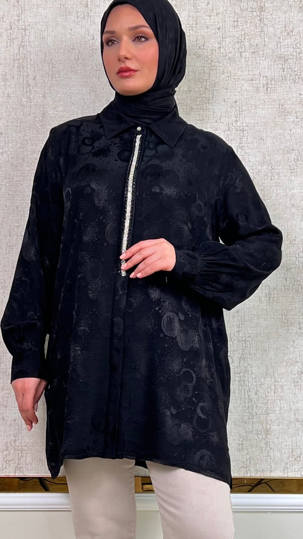 Desenli İpek Saten tunik Gömlek 3236