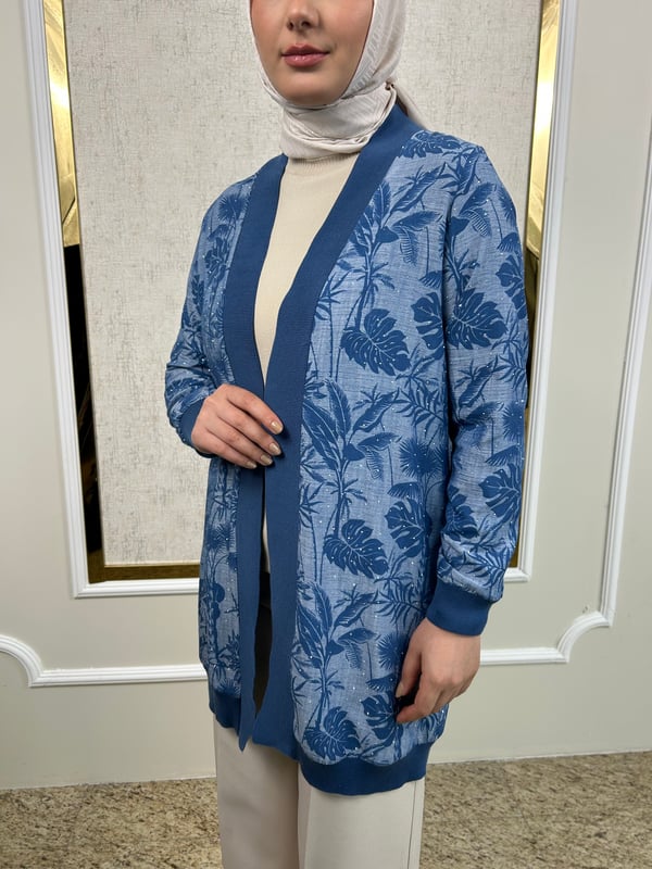 Desenli Keten Ribanalı Hırka 3289