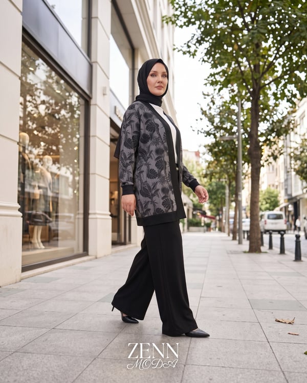 Desenli Keten Ribanalı Hırka 3289