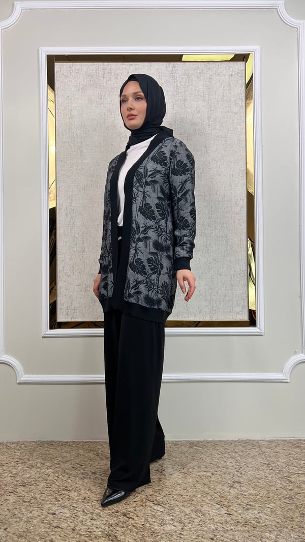 Desenli Keten Ribanalı Hırka 3289