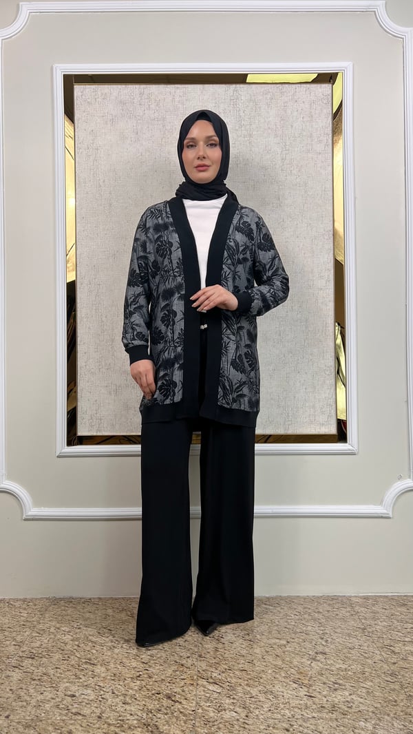 Desenli Keten Ribanalı Hırka 3289