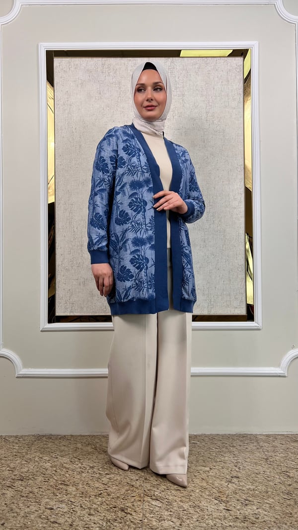 Desenli Keten Ribanalı Hırka 3289