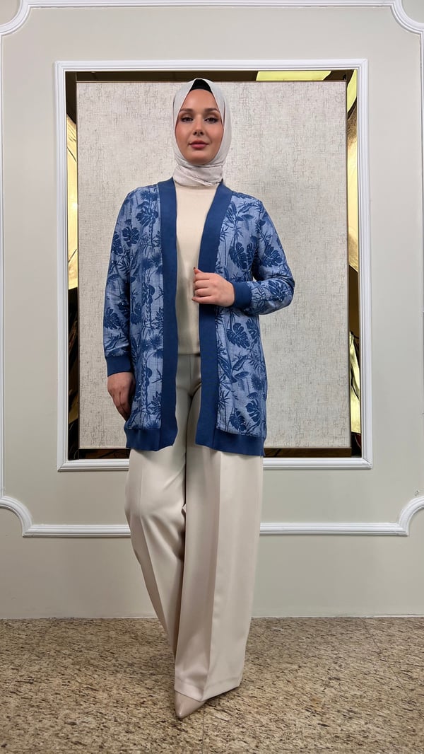Desenli Keten Ribanalı Hırka 3289