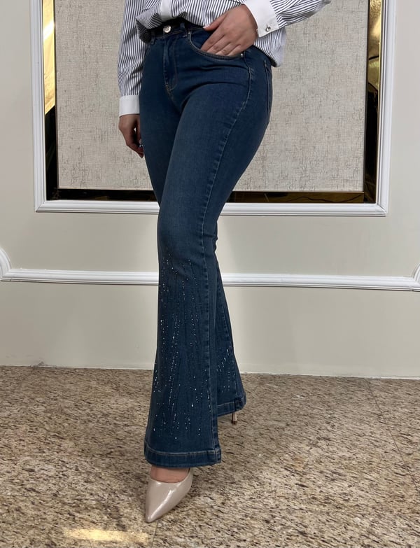 Diz Altı Taşlı Jean Pantolon P321