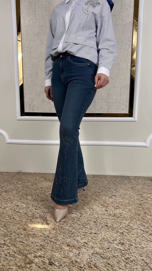 Diz Altı Taşlı Jean Pantolon P321