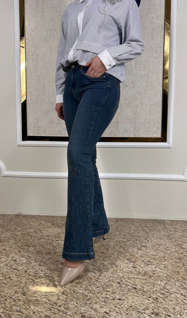 Diz Altı Taşlı Jean Pantolon P321