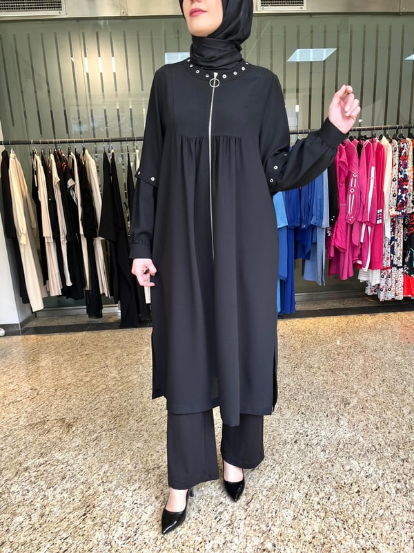 Kuş Gözü Detaylı Fermuarlı Bej Kap 2051