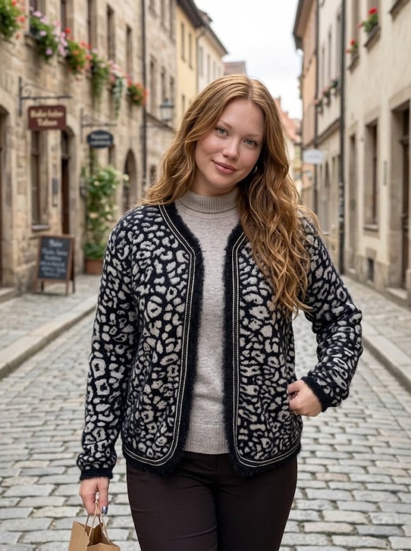 Leopar Desenli Angora Hırka  9120