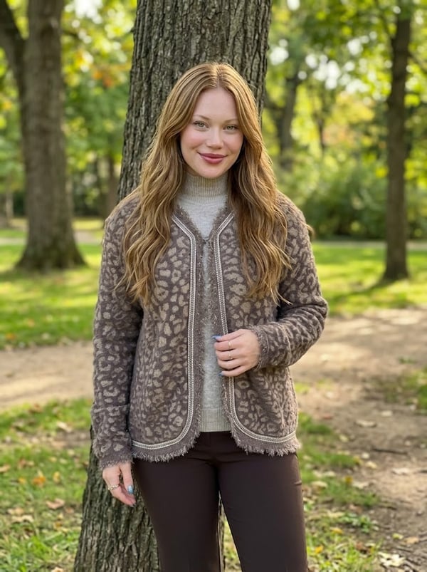 Leopar Desenli Angora Hırka  9120