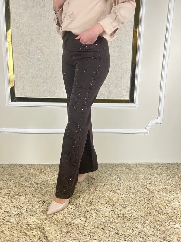 Önü Taşlı Likralı Palazzo Jean Pantolon P327