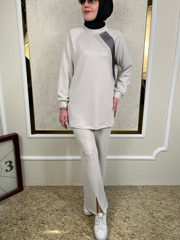 Taş Süslemeli Tunik-Pantolon Takım 2425