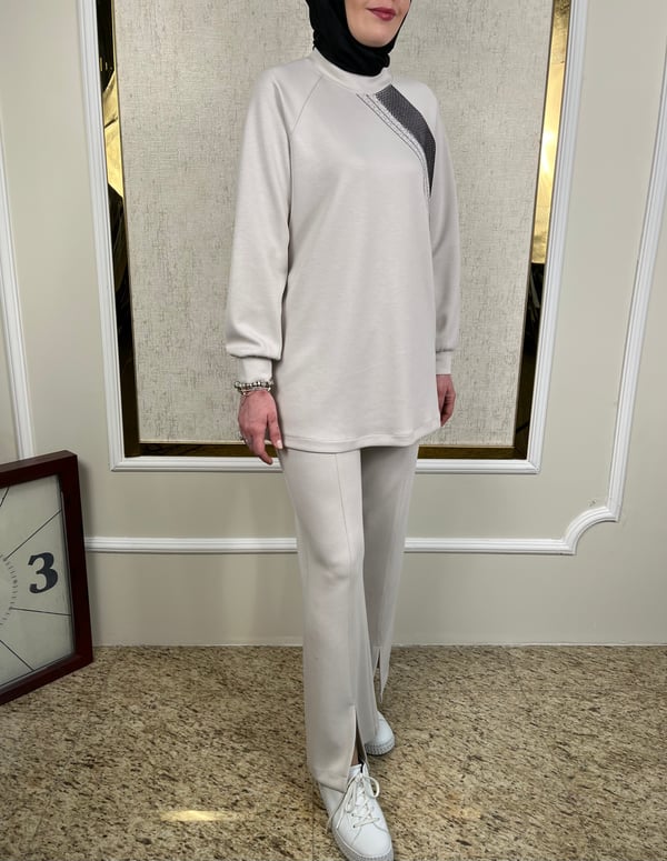 Taş Süslemeli Tunik-Pantolon Takım 2425