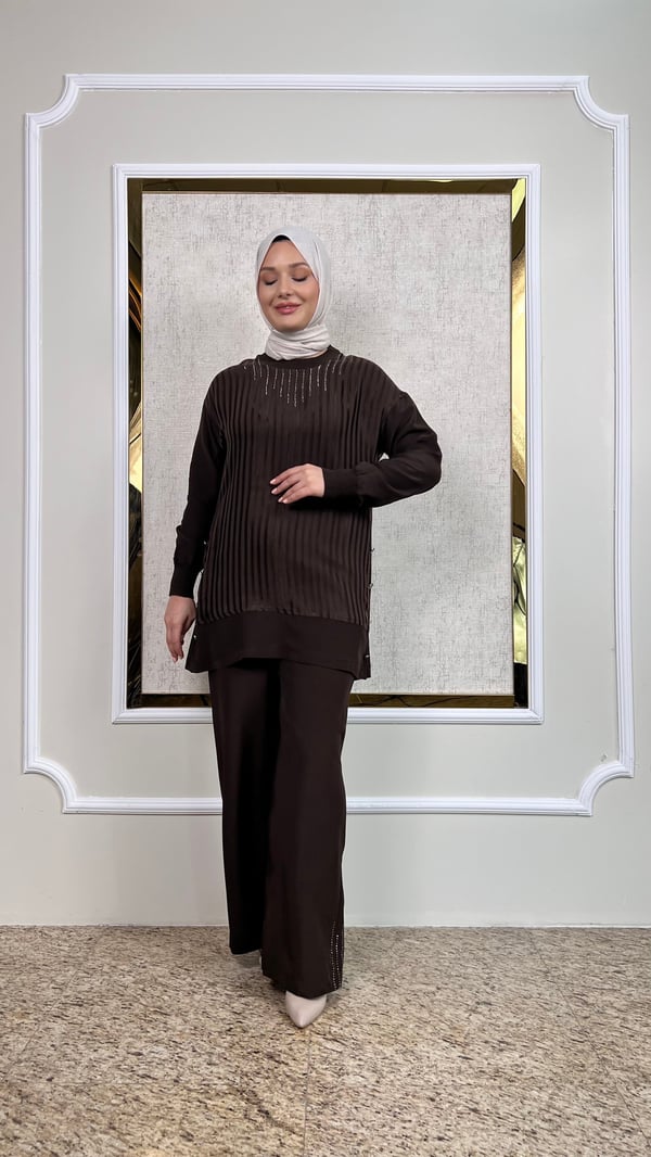 Taş Süslemeli Tunik Pantolon Takım 3194