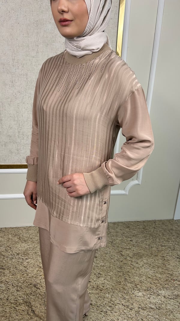 Taş Süslemeli Tunik Pantolon Takım 3194