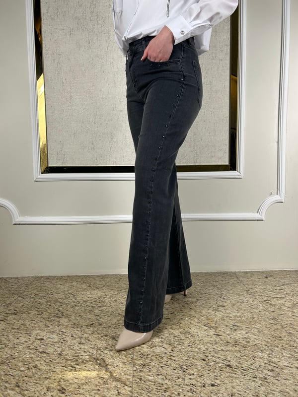 Yanları Süslemeli Palazzo Jean Pantolon P325