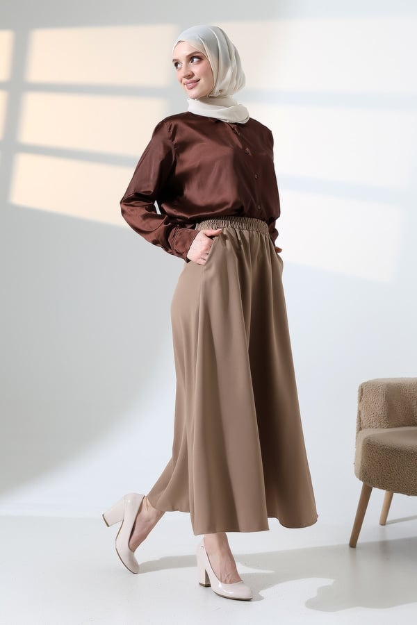 Bol Kesim Camel Maxi Etek – Rahat & Şık