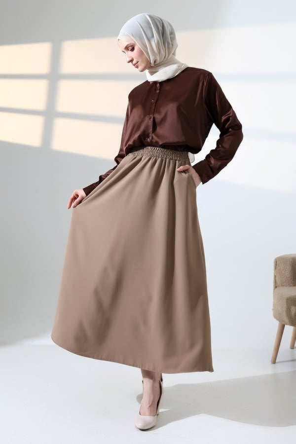 Bol Kesim Camel Maxi Etek – Rahat & Şık