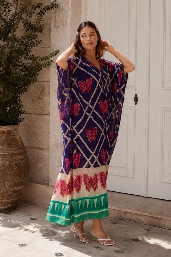 Kelebek Desen Boydan Düğmeli Oversize Elbise | One Size | STD Beden