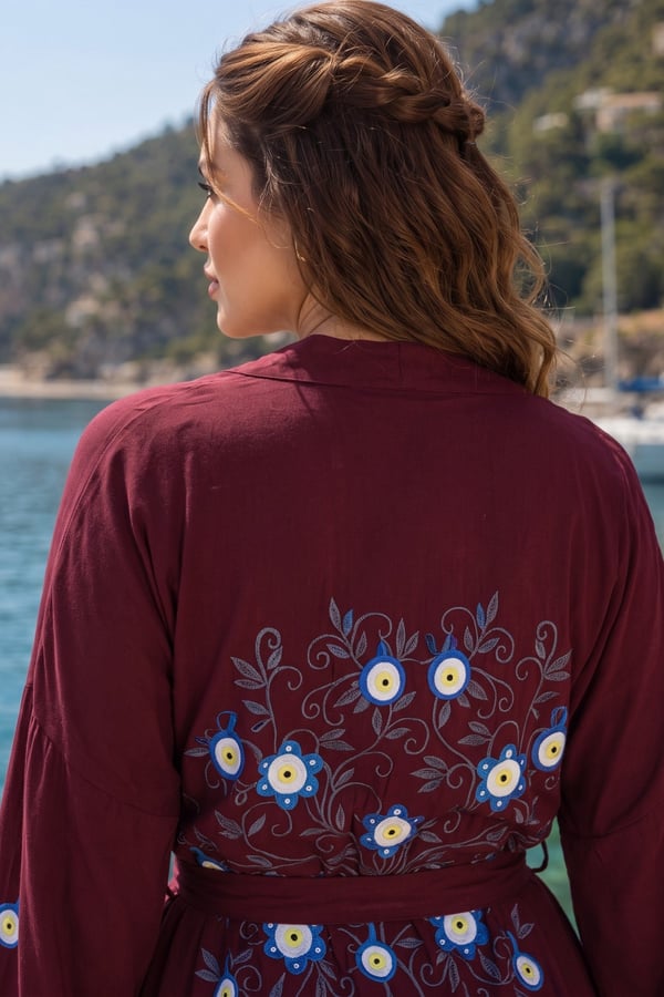 Premium Kadın Nazar Boncuk Desenli Kimono & Bol Paça Pantolon Takımı | One Size | STD Beden