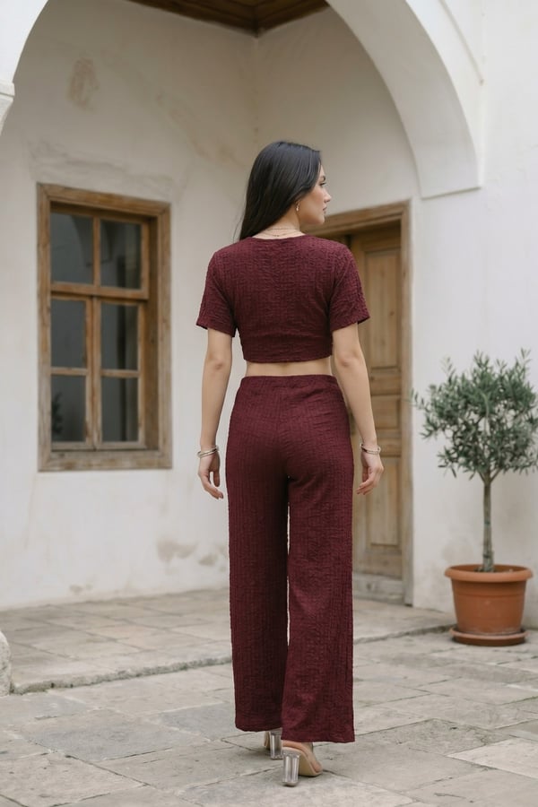 V Yaka Bubble Crop Günlük Takım