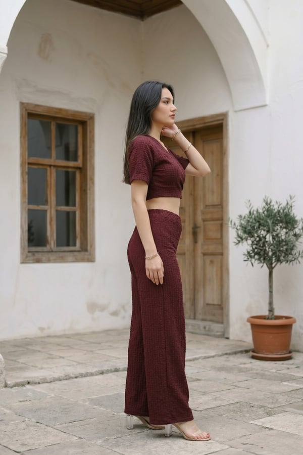 V Yaka Bubble Crop Günlük Takım