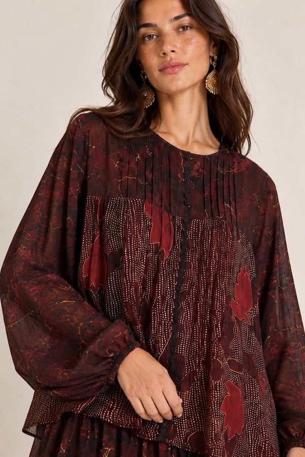 Bordeaux Print Elbise
