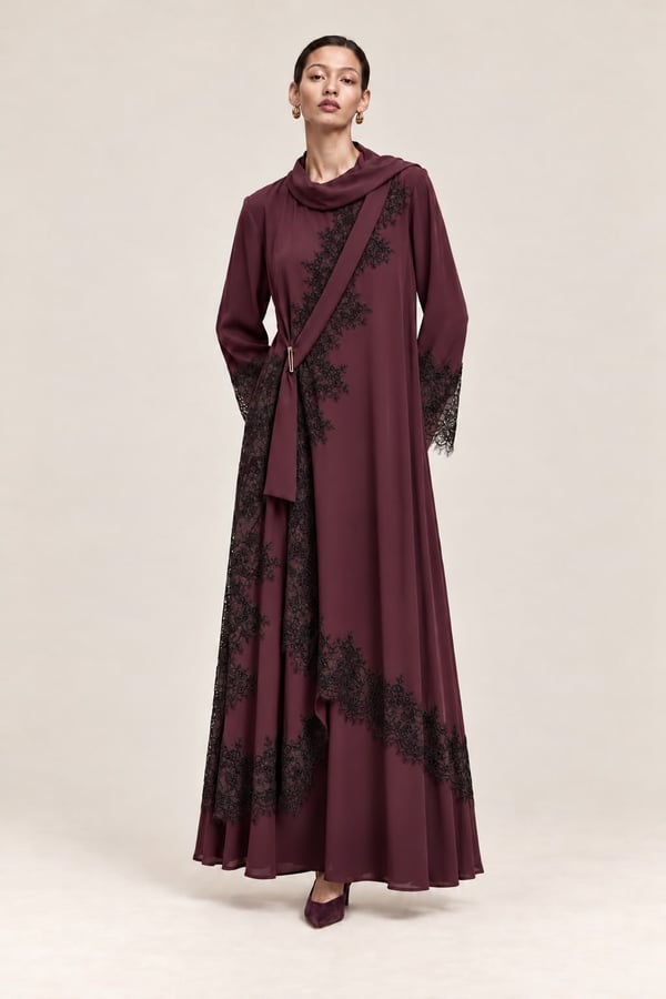 Burgundy Lace Elbise