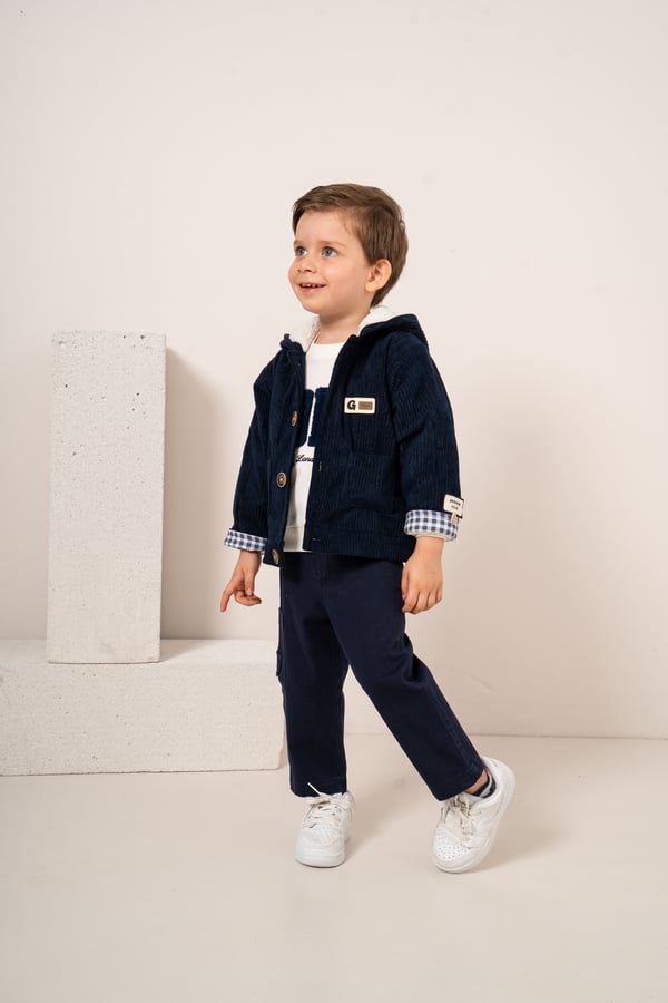 Erkek Bebek & Çocuk Kapüşonlu İçi Peluş 3'lü Takım