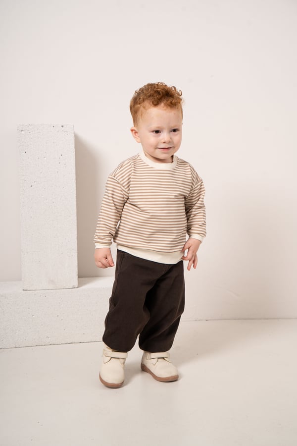 Erkek Bebek & Çocuk Orijinal Denim Kot Ceket Çizgili Sweat Pantolon 3'lü Takım