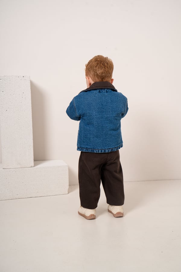 Erkek Bebek & Çocuk Orijinal Denim Kot Ceket Çizgili Sweat Pantolon 3'lü Takım