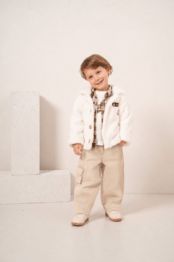 Erkek Bebek & Çocuk Peluş Ceketli Gömlekli Tişört ve Pantolon 4'lü Kombin Takım