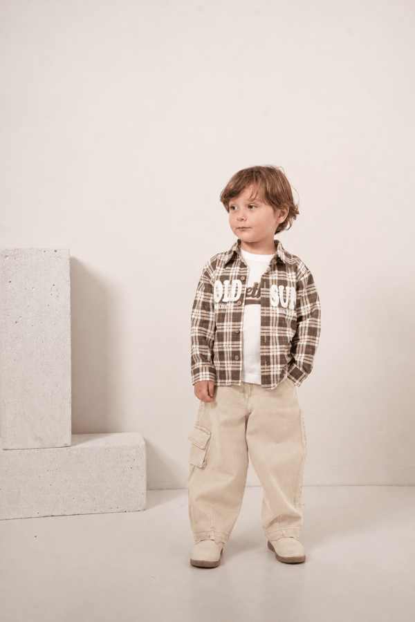 Erkek Bebek & Çocuk Peluş Ceketli Gömlekli Tişört ve Pantolon 4'lü Kombin Takım