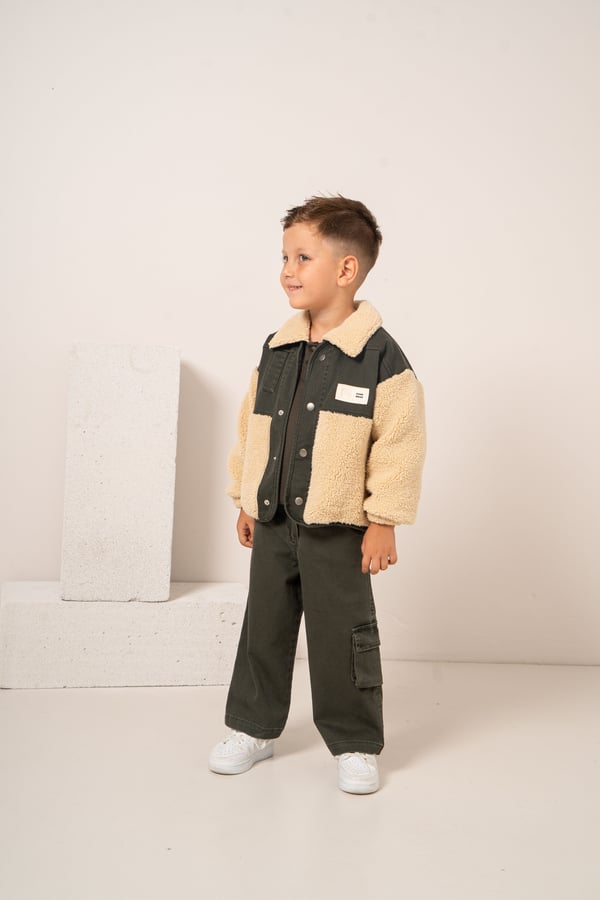 Erkek Bebek & Çocuk Peluşlu Gabardin Ceket Sweat Pantolon 3'lü Takım